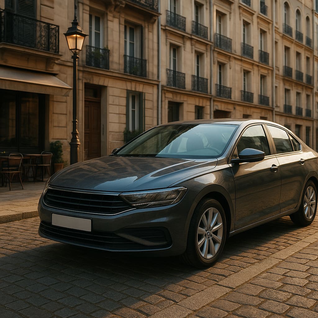Transferfahrzeug in europäischer Stadtstrasse